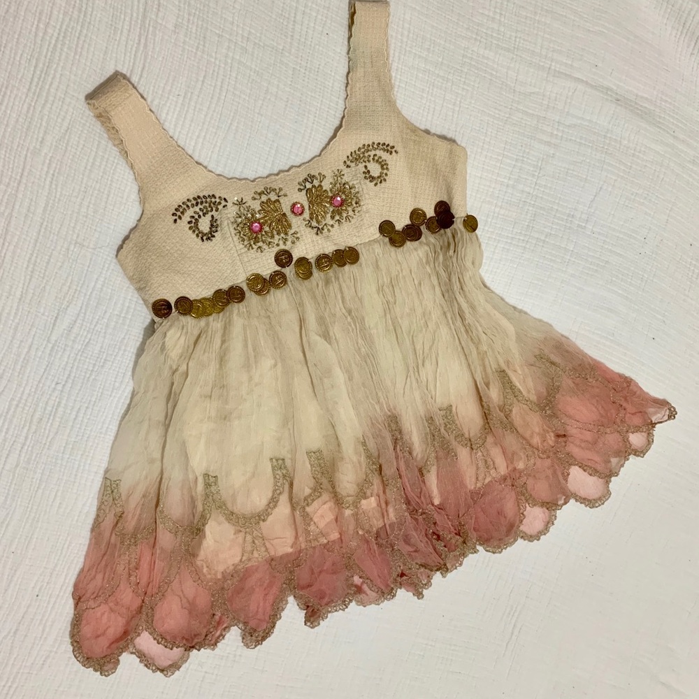 Manoush size 38 embellished tunic ivory/pink